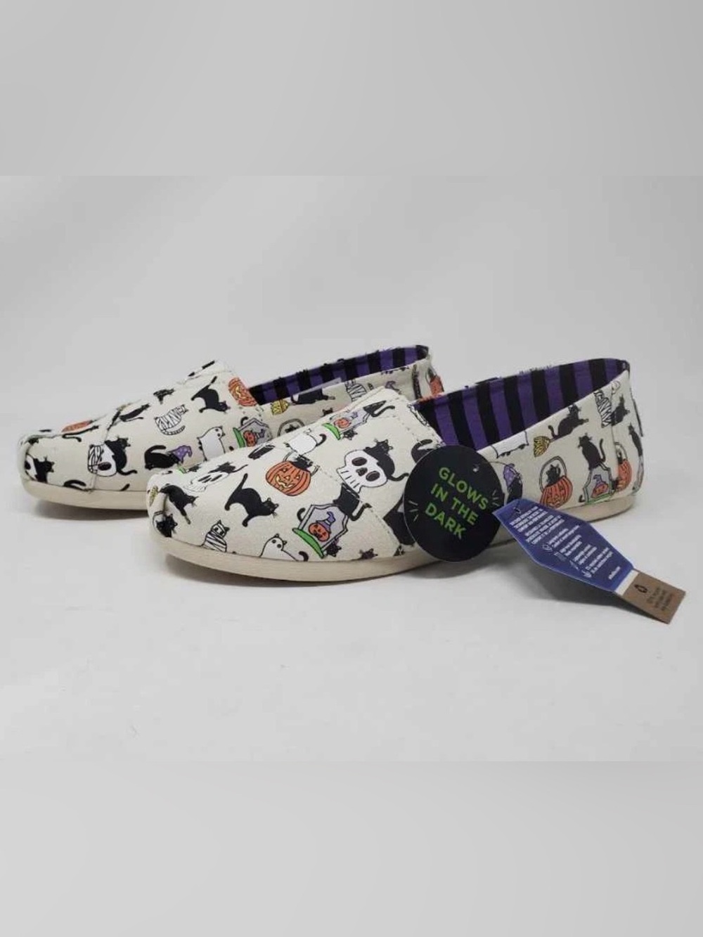 TOMS - Alpargata Halloween Slip On Flats Black Cat Glow in the Dark Womens 9